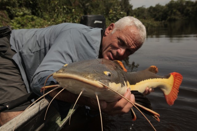 Jeremy Wade with wild Redtail Catfish